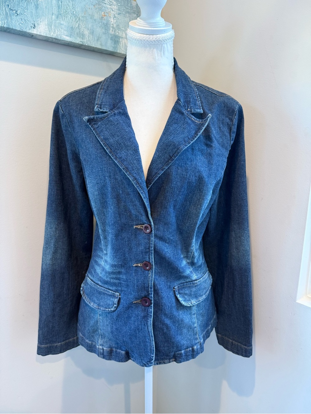 Rampage Y2K Dark Blue Denim Blazer Jacket Large
